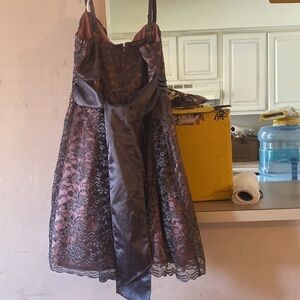 Copper tone and black dress lace fancy party dress evening